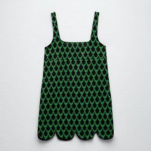 ZARA SHORT JACQUARD DRESS BLACK / GREEN SIZE L   | 1930/003/031